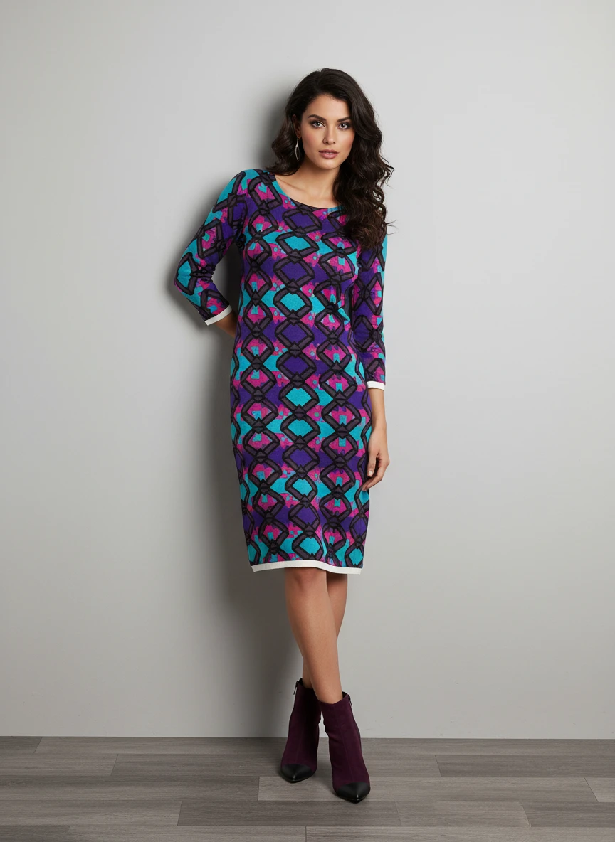 Vestido Geométrico Colorido con Patrón Diamond