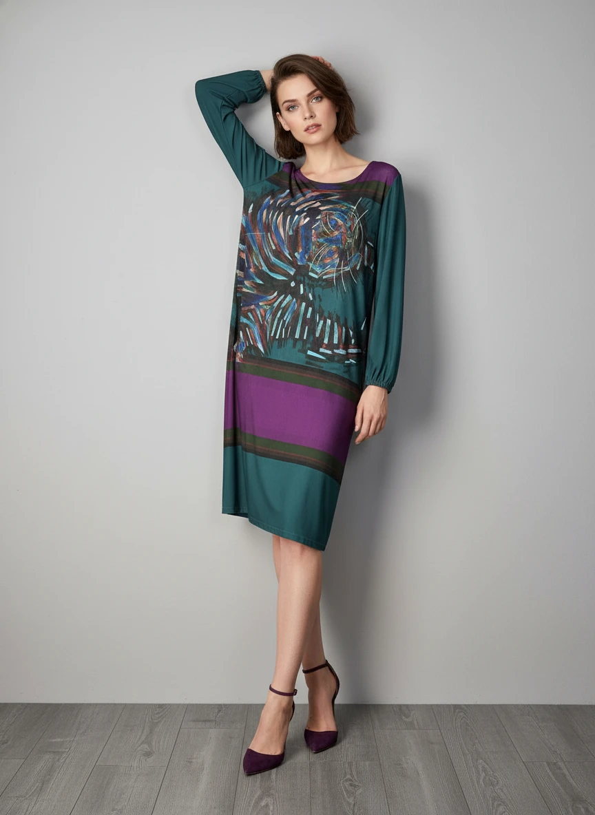 Vestido Estampado con Bloques de Color