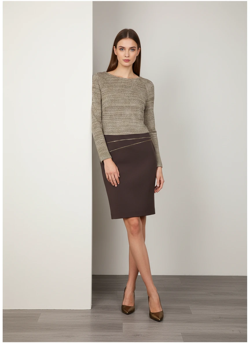 Blusa Tejida de Rayas Finas con Cuello Redondo