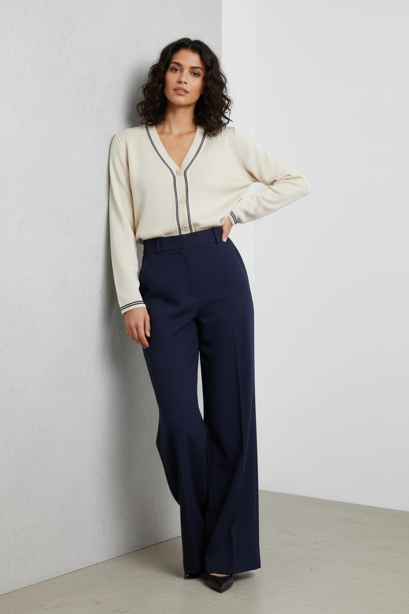 Blusa Crema con Ribete Contrastante y Botones