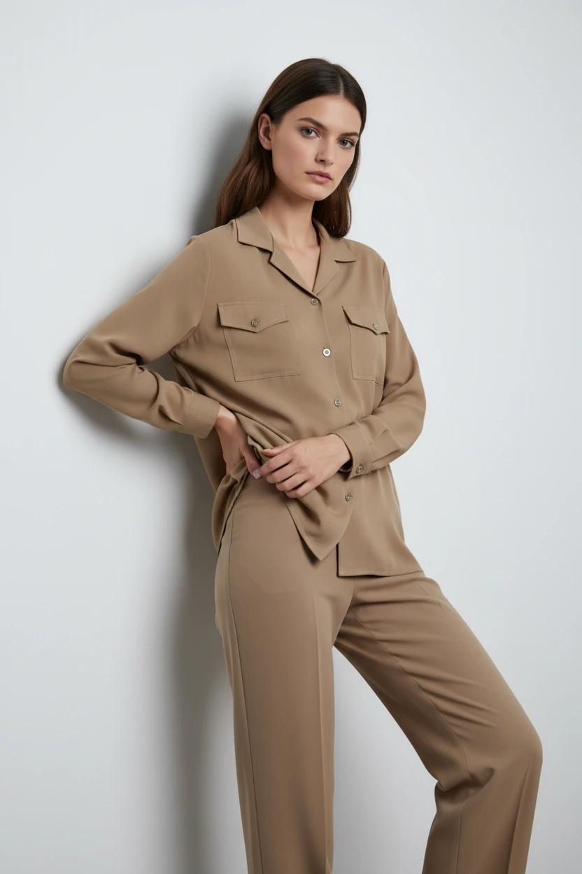 Camisa Safari en Tono Beige Neutro