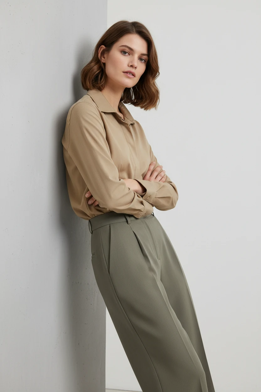 Blusa Clásica Beige de Manga Larga
