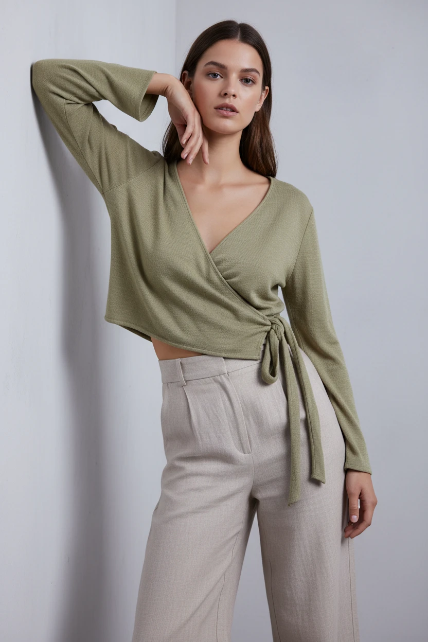 Blusa Envolvente Beige Cruzada