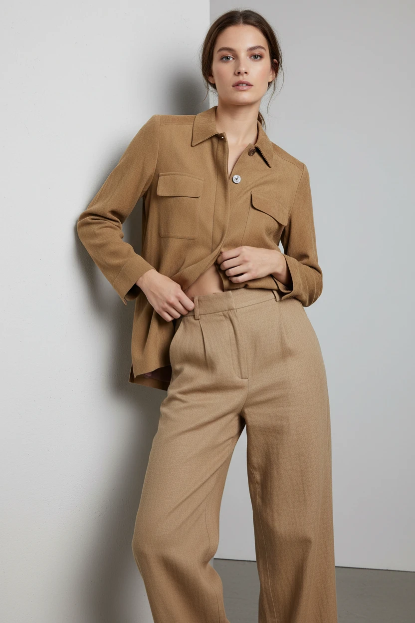 Chaqueta Camel con Bolsillos Cargo