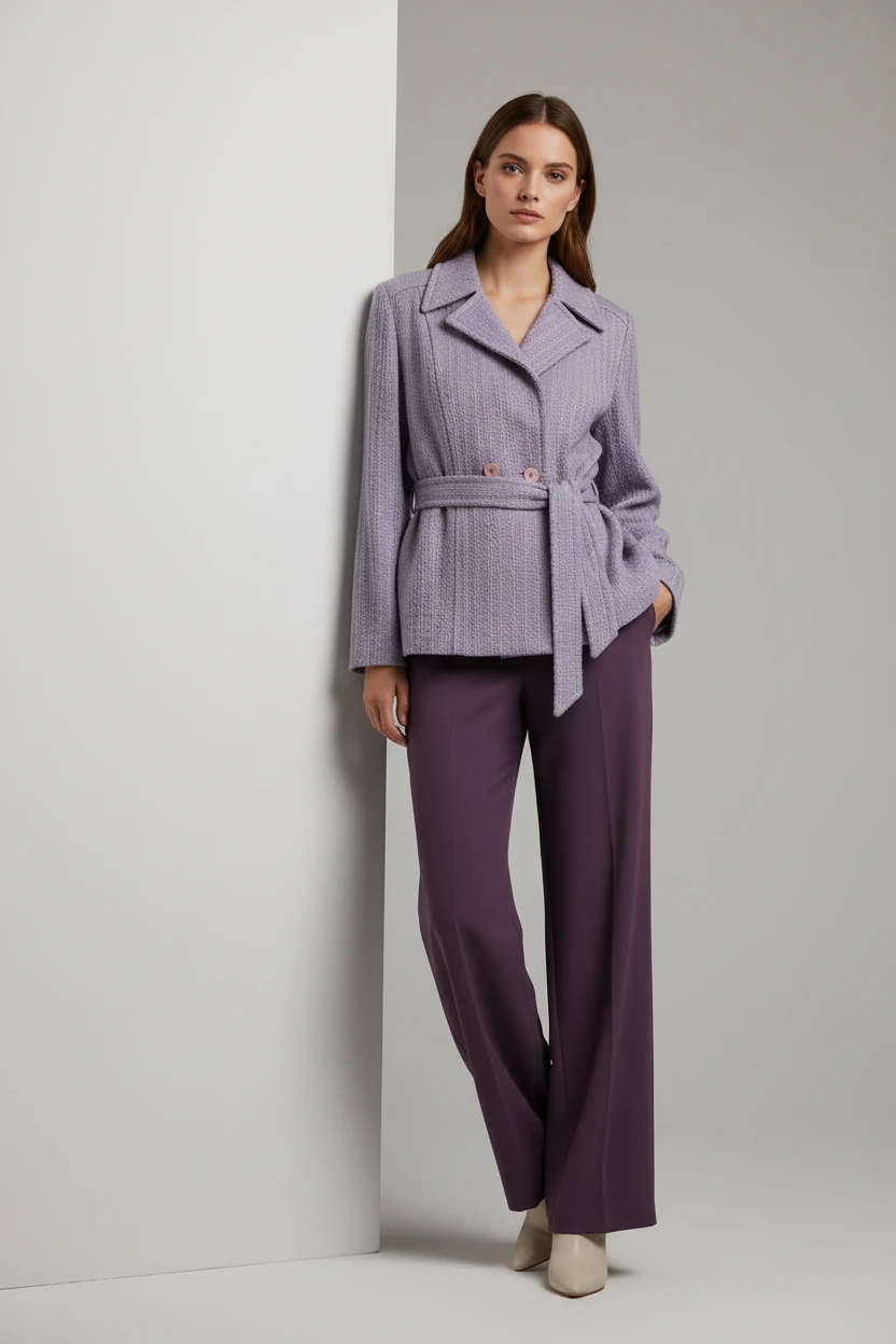 Blazer Texturizado Lavanda con Cinturón Envolvente