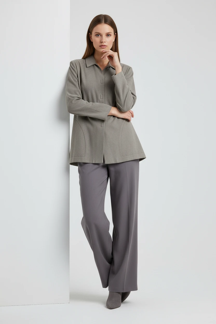 Camisa Larga Beige con Botones Frontales