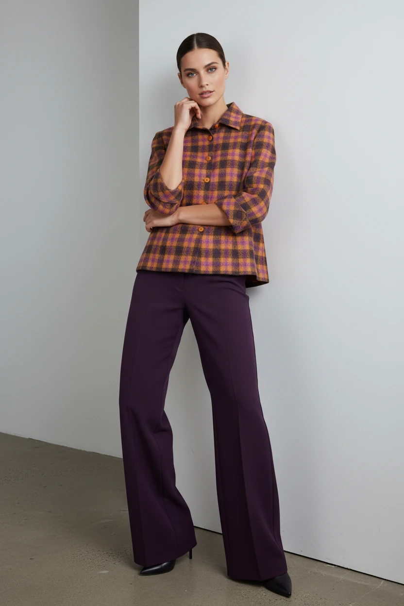 Blusa Cuadros Otoñal Violeta y Naranja