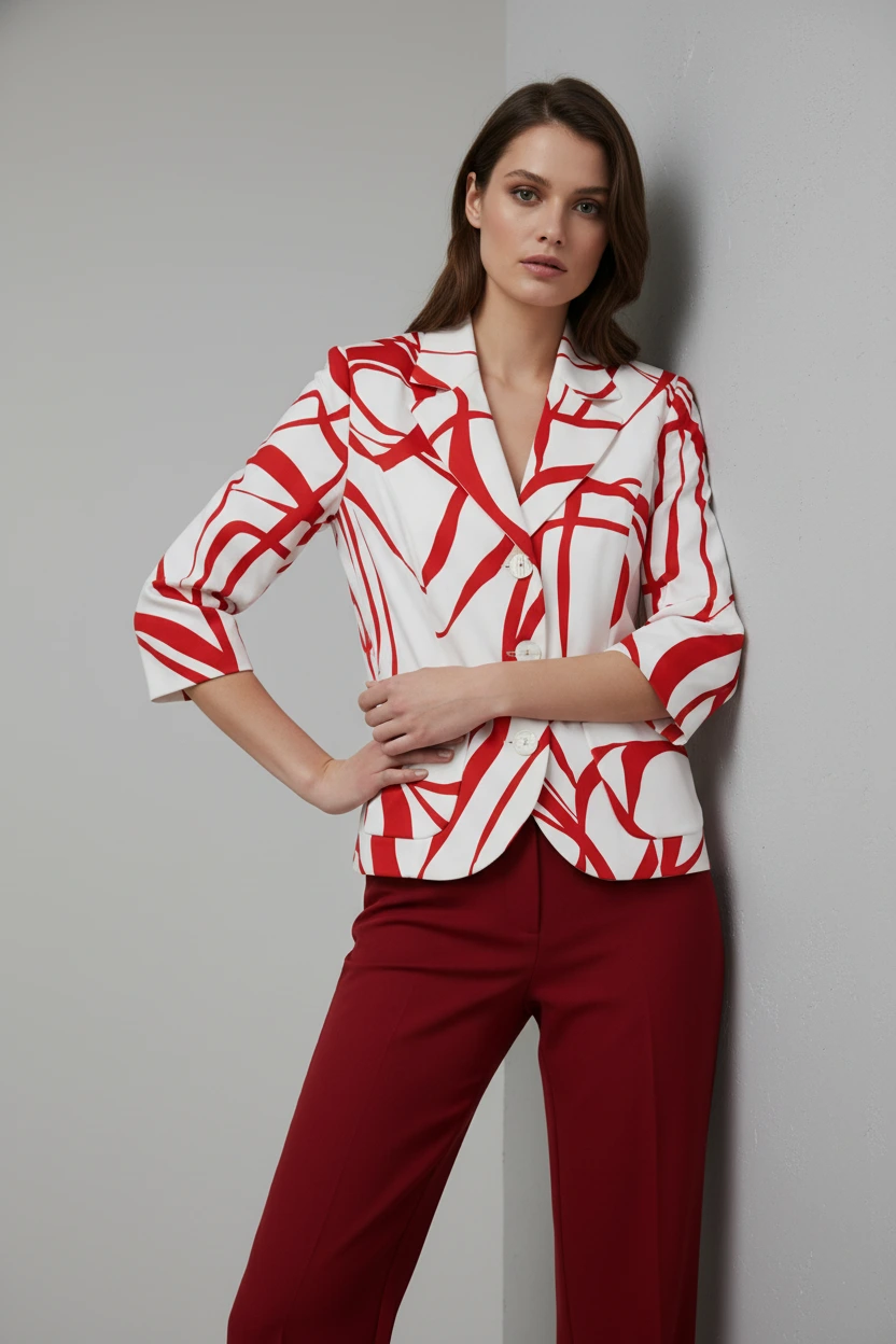Blazer Estampado Rojo y Blanco Versátil