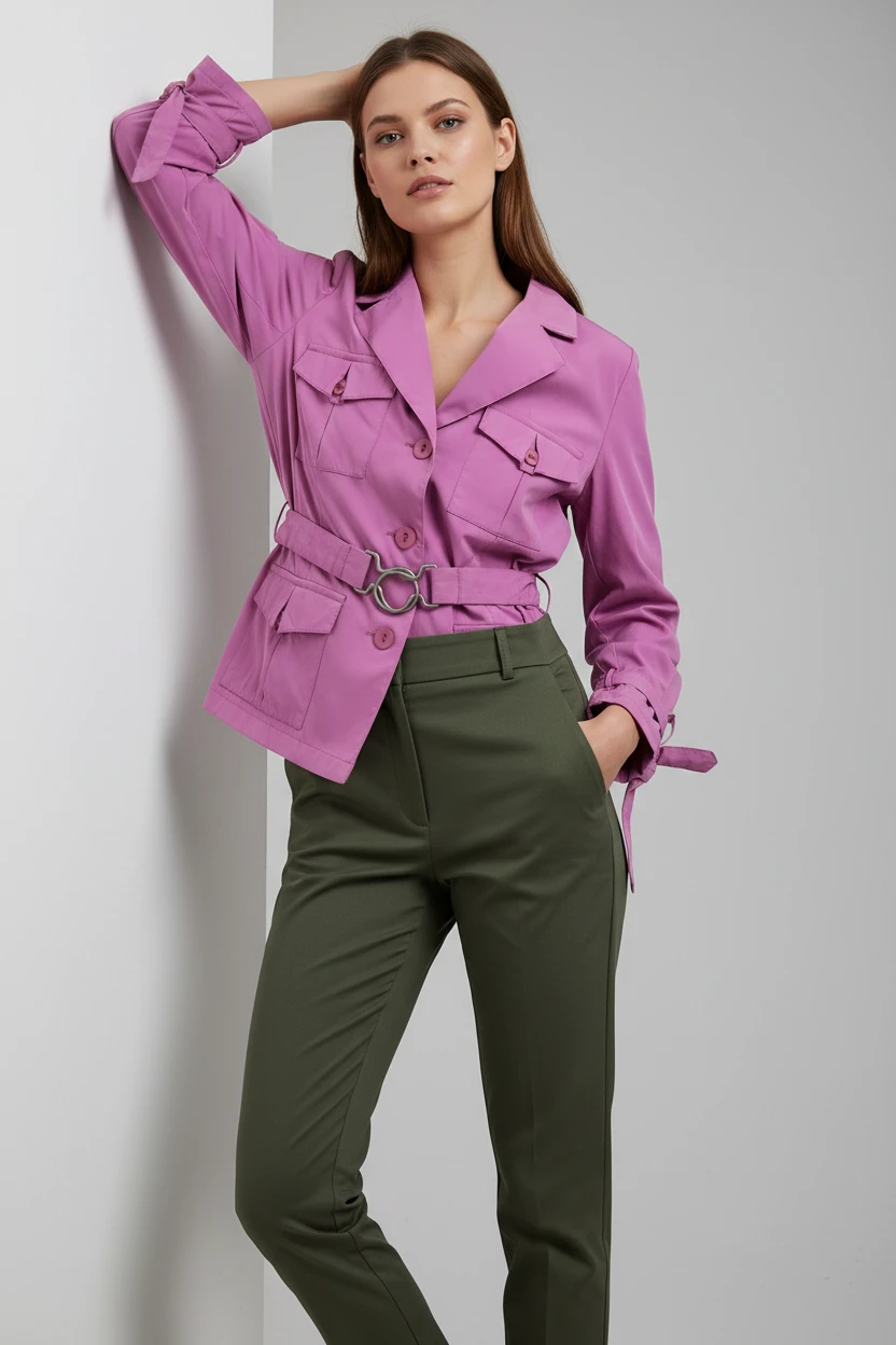 Blazer Cargo Rosa Magenta con Cinturón Ajustable