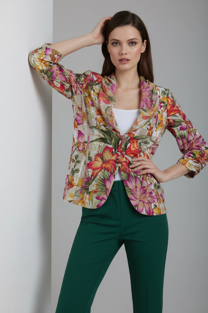 Blazer Floral Multicolor con Estampado de Flores