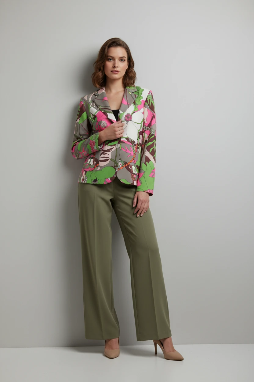 Blazer Floral Estampado con Solapa Clásica