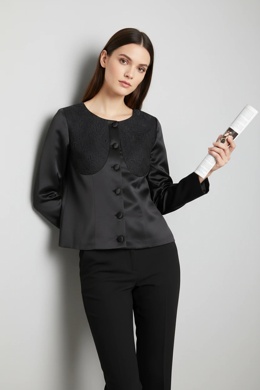 Chaqueta Negra con Detalles en Encaje
