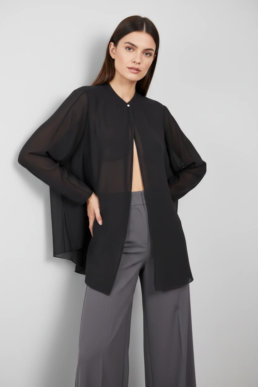 BLusa Negra con Botón Frontal