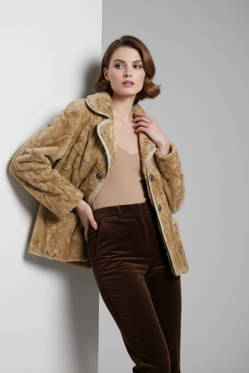 Abrigo Vintage Camel con Forro Crema