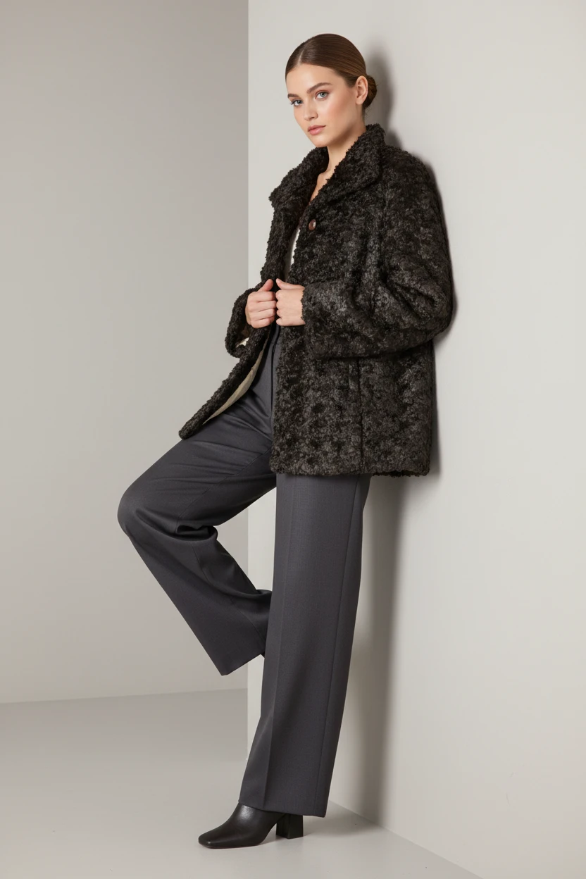 Abrigo de Tweed Negro Elegante y Sofisticado