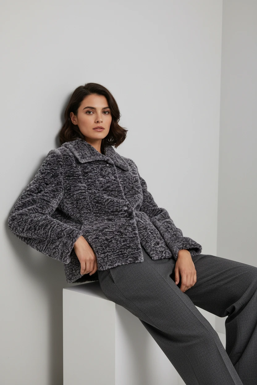 Chaqueta Texturizada Gris con Cuello Clásico