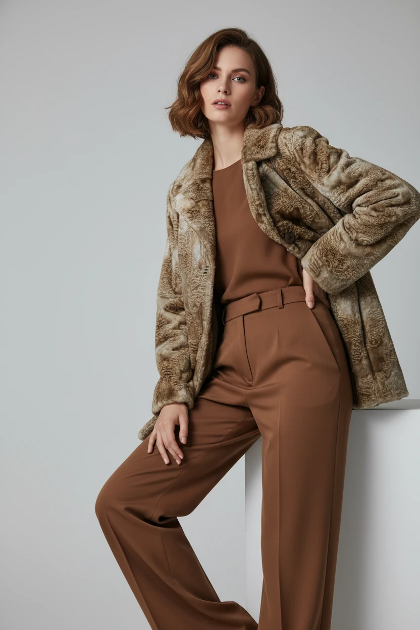 Abrigo Beige con Patrón Geométrico