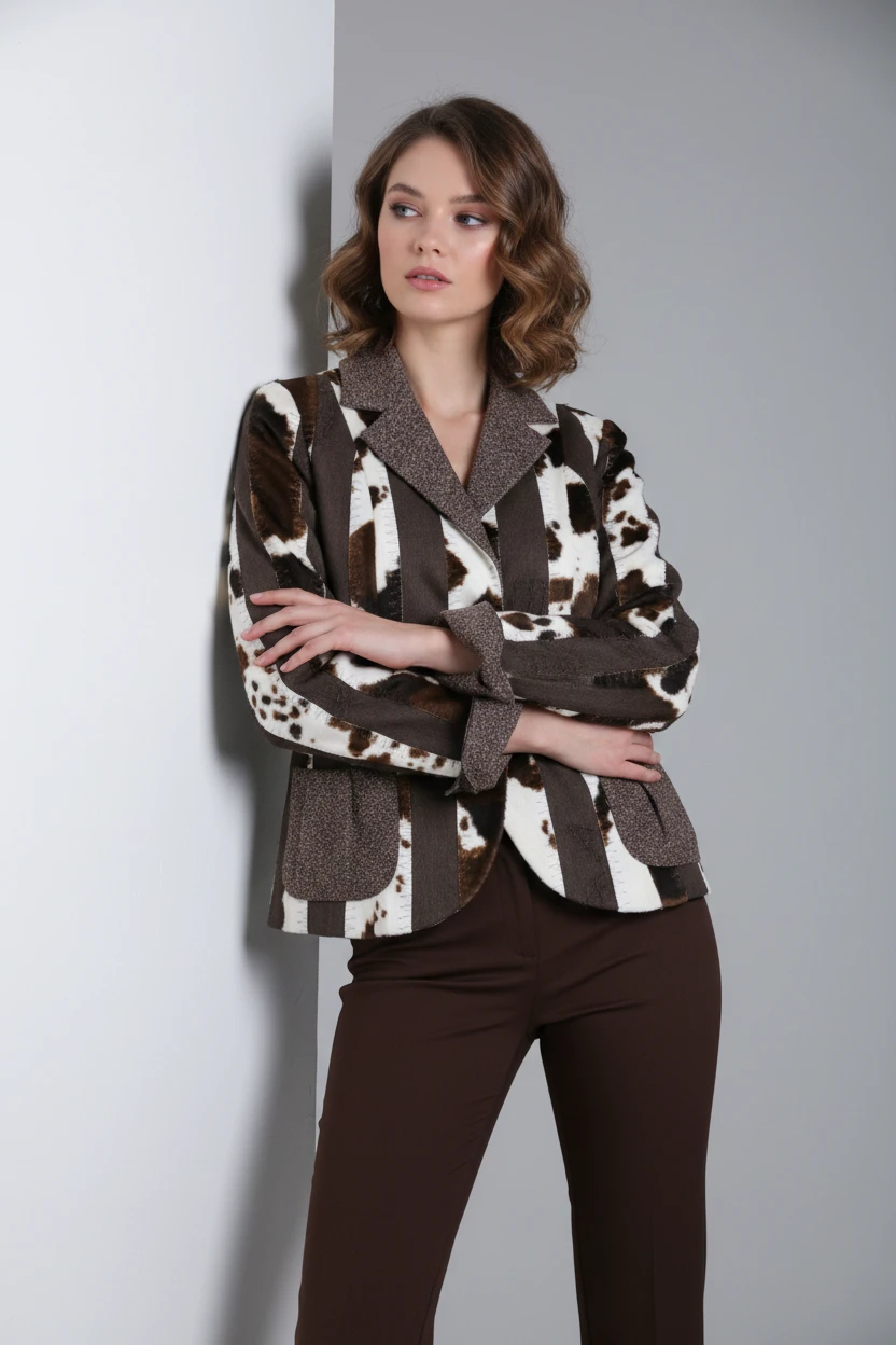 Blazer Geométrico Bicolor con Textura Mixta