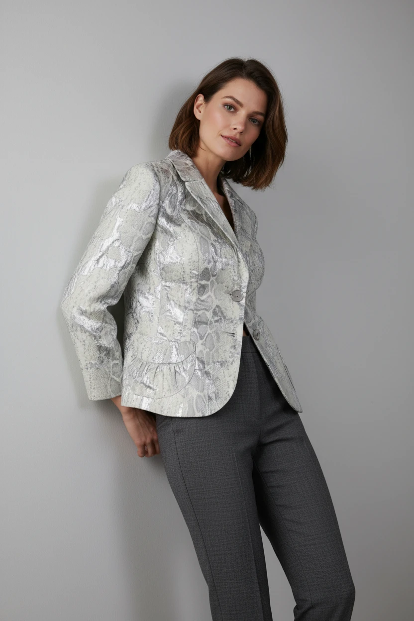 Blazer Estampado en Tonos Plateados y Grises