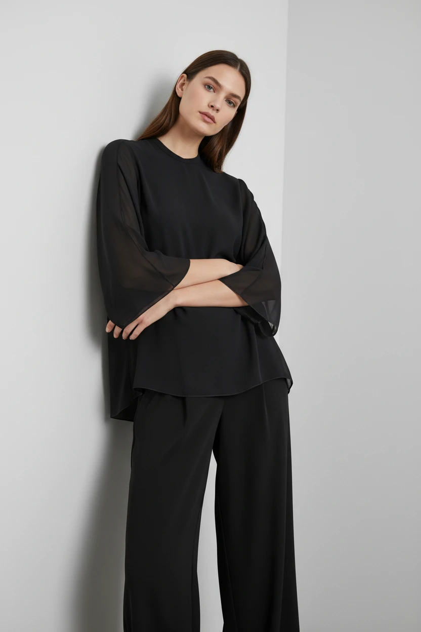 Blusa Negra con Mangas Amplias
