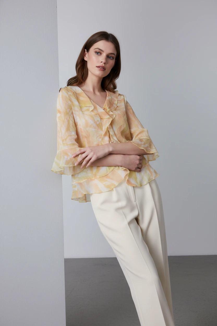 Blusa Fluida con Estampado Floral Pastel