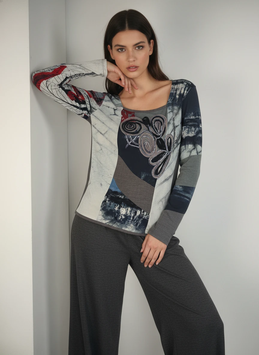 Blusa Artística Vintage con Estampa de Perfil