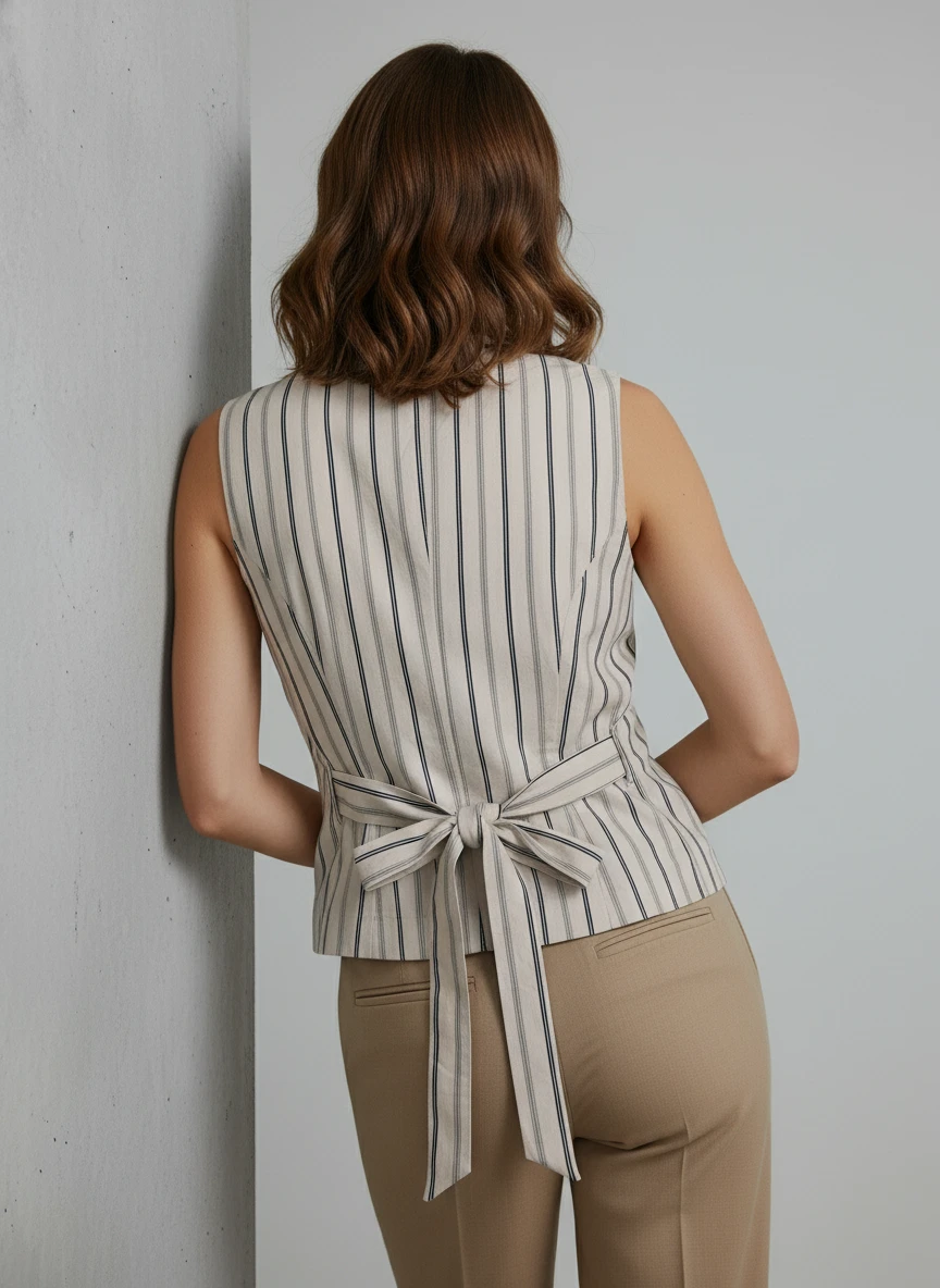 Chaleco de Lino Beige con Botones Elegantes - Imagen 2